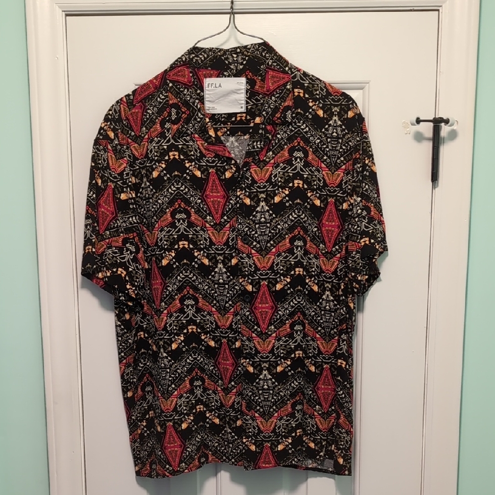 Five Four Black and Red Geometric Casual Silk Shirt